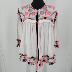 Nylon Apparel Swing Top Women's Small Open Front Embroidered Floral